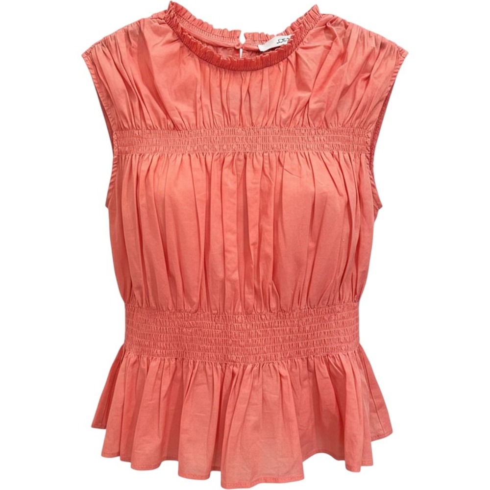 Joes Jeans Lantana Smocked Peplum Top Coral Pink Sleeveless Cotton Blouse XS
